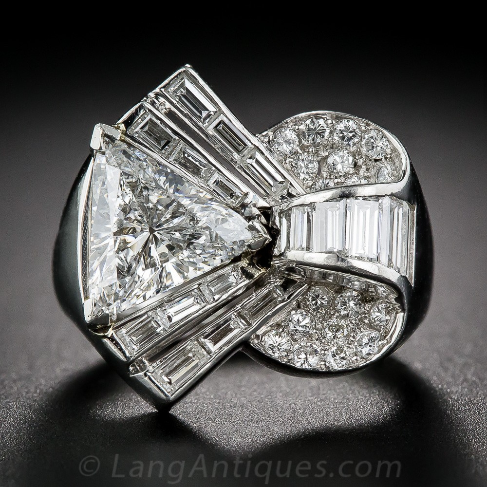 2.10 Carat Center Deco/Retro Diamond and Platinum Cocktail Ring