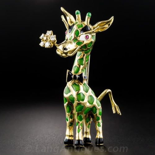 Enamel and Diamond Giraffe Brooch