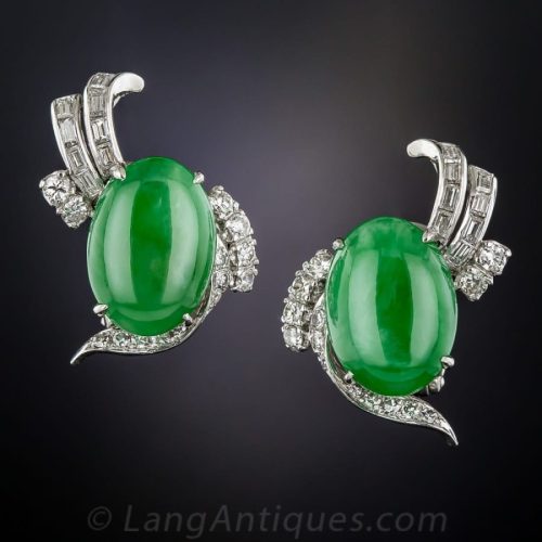 Classic Jadeite Ear Clips by Astor, Mid-Century.