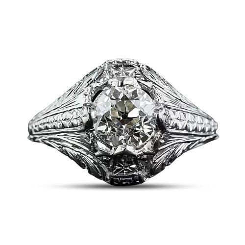 Art Deco Engagement Ring with Old Mine-Cut Diamond.