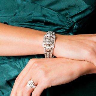 Art Deco Diamond Bracelet with 2.29 Carat Square-Cut Diamond Center - GIA J VS1