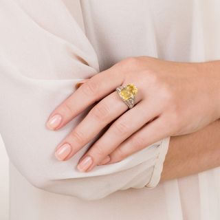 Art Deco-Style 11.15 Carat No-Heat Yellow Sapphire and Diamond Ring