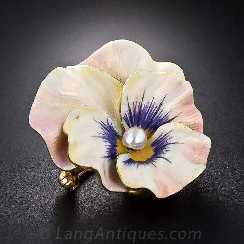 Art Nouveau Enamel Pansy Pin