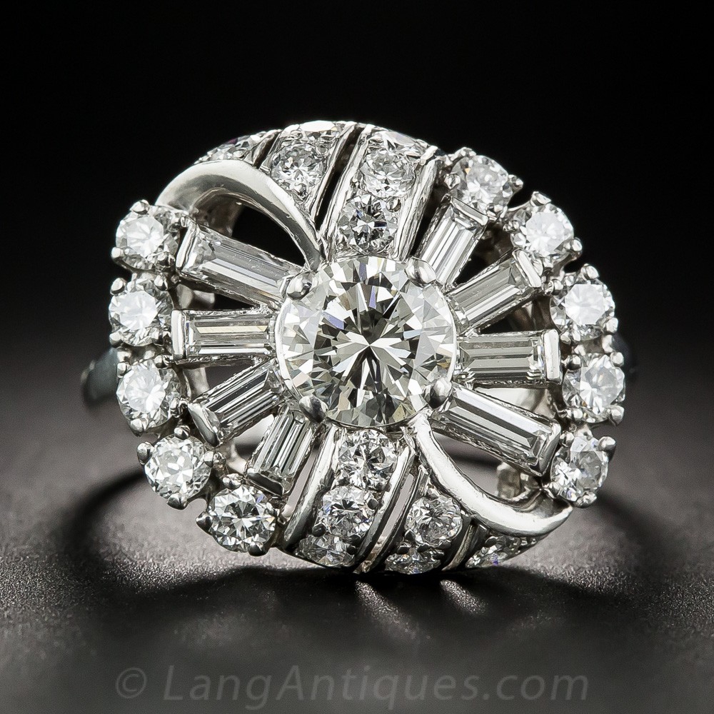 Mid-Century Diamond and Platinum Cocktail Ring