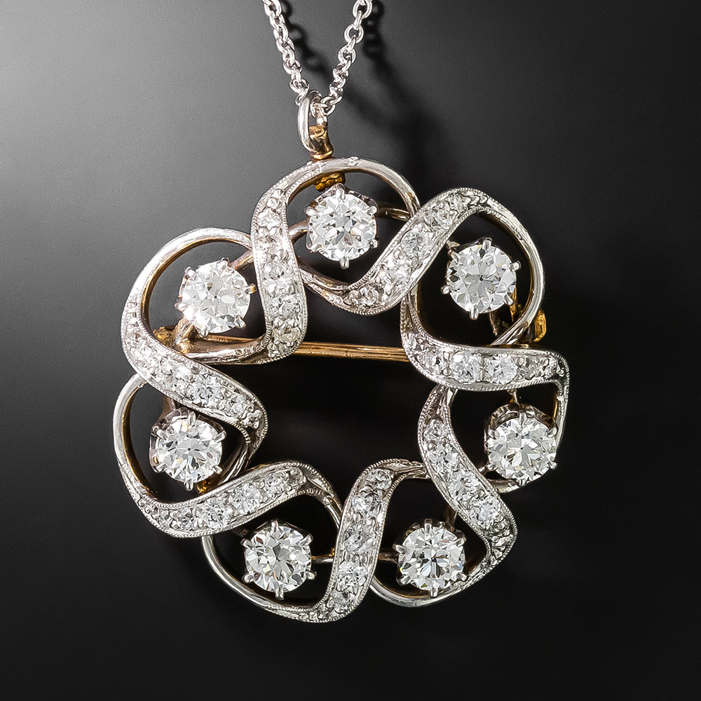 Edwardian Diamond Ribbon Wreath Necklace/Brooch