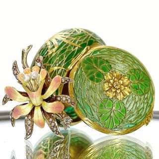 French Art Nouveau Plique-à-Jour Pill Box