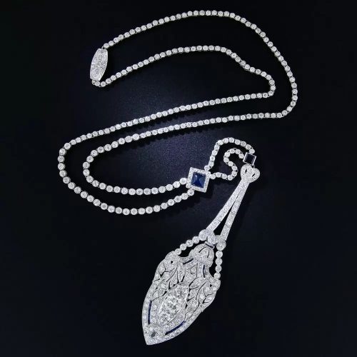 Long Diamond and Sapphire Lavallière Necklace.