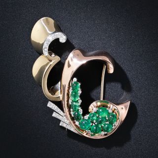 Trabert & Hoeffer Mauboussin "Reflection" Cabochon Emerald Retro Brooch - 1