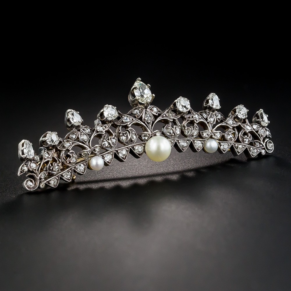 Victorian Diamond and Pearl Tiara Pin